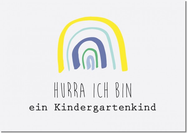 Postkarte Hurra Kindergartenkind Regenbogen