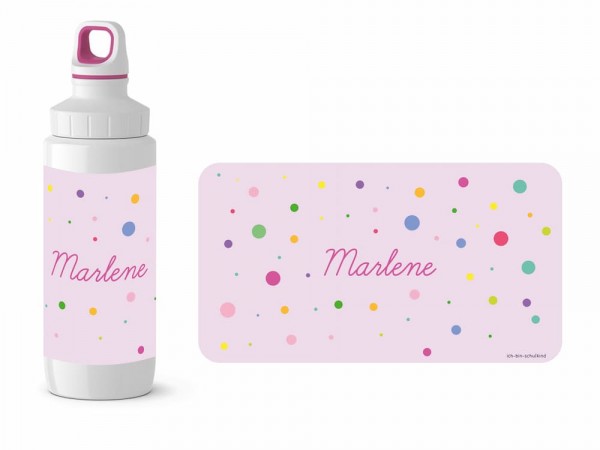 IBS Trinkflasche Punkte rosa mit Name